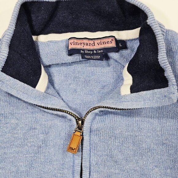 Vineyard Vines Men’s Cotton Quarter Zip Sweater Blue Pullover M - Picture 2 of 5